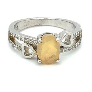 White Opal .58ct Platinum Finish Solid Silver Ring